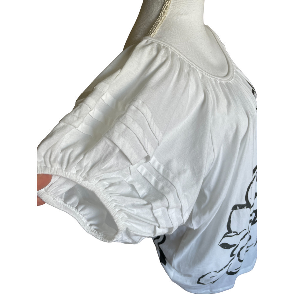 Karen by Karen Kane Womens Top Blouse Size XL White Black Puff Sleeves Cotton - Picture 2 of 10
